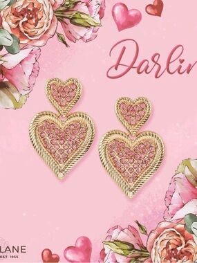 Park Lane “Darlin” Heart Earrings Pink Crystal Gold Tone Statement NWT